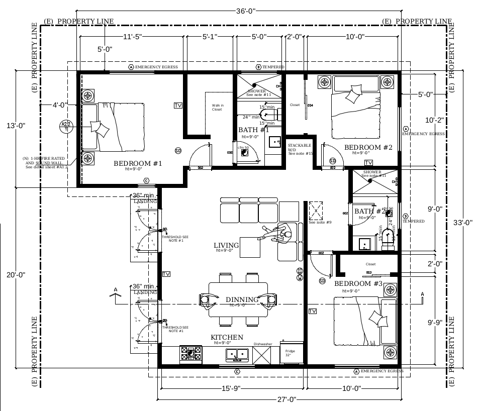 1008sqft ADU Floor Plans Three Bedroom Two Bathroom ADU